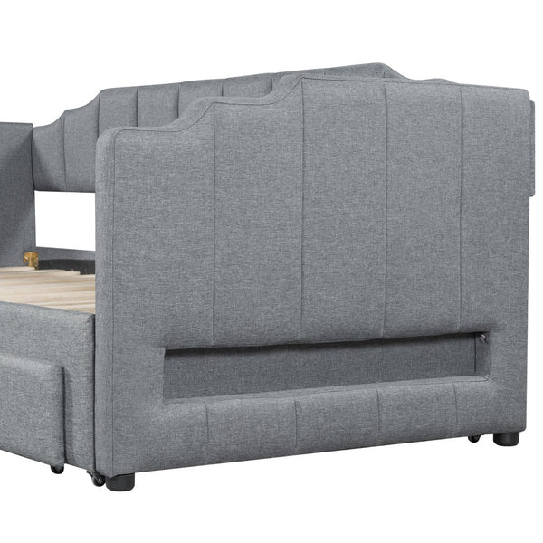 English Elm Twin Xl Expandable Linen Daybed with Led Armrests and Under Bed Storage Drawers N7500002061D