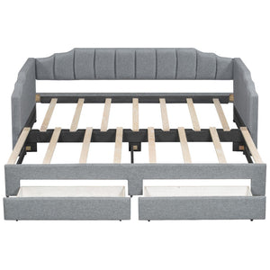 English Elm Twin Xl Expandable Linen Daybed with Led Armrests and Under Bed Storage Drawers N7500002061D