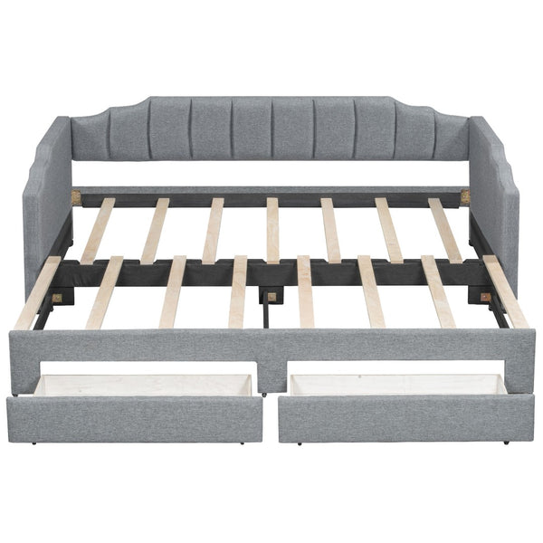 English Elm Twin Xl Expandable Linen Daybed with Led Armrests and Under Bed Storage Drawers N7500002061D