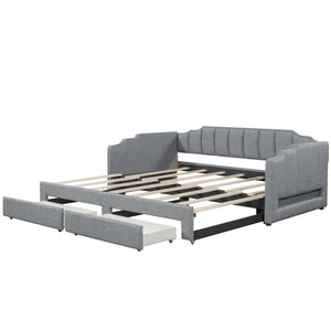 English Elm Twin Xl Expandable Linen Daybed with Led Armrests and Under Bed Storage Drawers N7500002061D