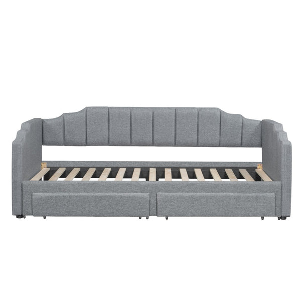 English Elm Twin Xl Expandable Linen Daybed with Led Armrests and Under Bed Storage Drawers N7500002061D