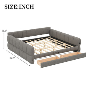 English Elm King Lambswool Upholstered Platform Bed with Usb Charging and Under Bed Storage Gray N7500002239E