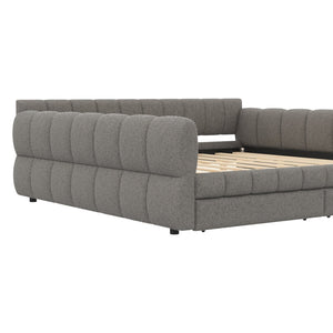 English Elm King Lambswool Upholstered Platform Bed with Usb Charging and Under Bed Storage Gray N7500002239E