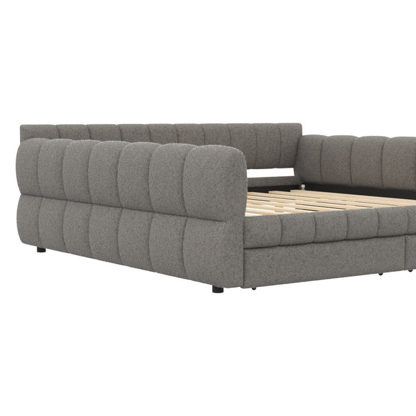 English Elm King Lambswool Upholstered Platform Bed with Usb Charging and Under Bed Storage Gray N7500002239E
