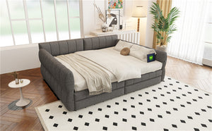 English Elm King Lambswool Upholstered Platform Bed with Usb Charging and Under Bed Storage Gray N7500002239E