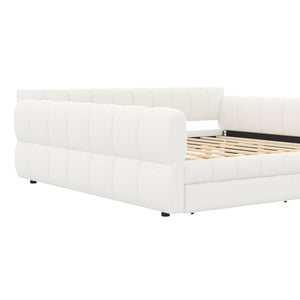 English Elm King Lambswool Upholstered Platform Bed with Usb Charging and Under Bed Storage White N7500002239K
