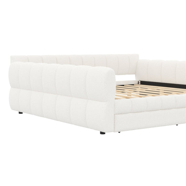 English Elm King Lambswool Upholstered Platform Bed with Usb Charging and Under Bed Storage White N7500002239K