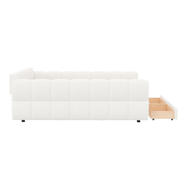 English Elm King Lambswool Upholstered Platform Bed with Usb Charging and Under Bed Storage White N7500002239K