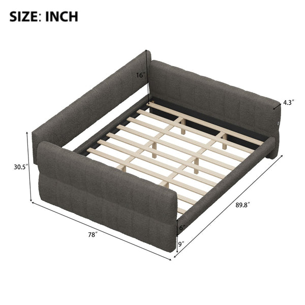 English Elm King Lambswool Upholstered Platform Bed with Usb Charging and Low-profile Frame Gray N7500002245E