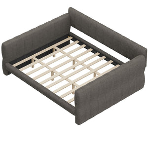 English Elm King Lambswool Upholstered Platform Bed with Usb Charging and Low-profile Frame Gray N7500002245E