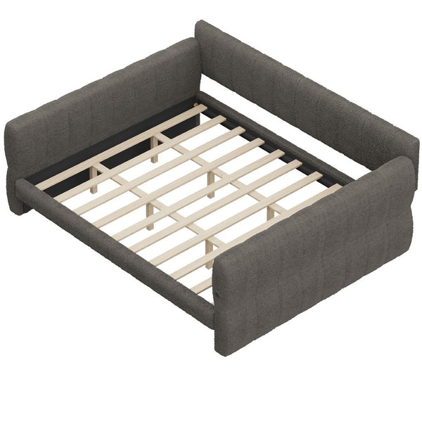 English Elm King Lambswool Upholstered Platform Bed with Usb Charging and Low-profile Frame Gray N7500002245E