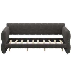 English Elm King Lambswool Upholstered Platform Bed with Usb Charging and Low-profile Frame Gray N7500002245E
