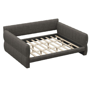 English Elm King Lambswool Upholstered Platform Bed with Usb Charging and Low-profile Frame Gray N7500002245E