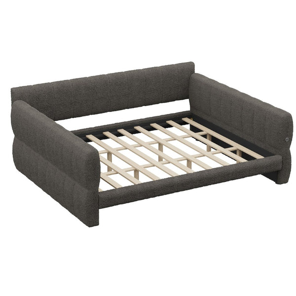 English Elm King Lambswool Upholstered Platform Bed with Usb Charging and Low-profile Frame Gray N7500002245E