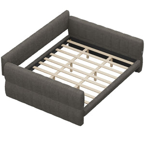 English Elm King Lambswool Upholstered Platform Bed with Usb Charging and Low-profile Frame Gray N7500002245E