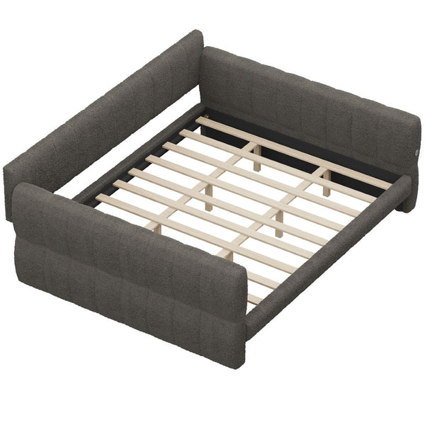 English Elm King Lambswool Upholstered Platform Bed with Usb Charging and Low-profile Frame Gray N7500002245E