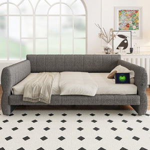 English Elm King Lambswool Upholstered Platform Bed with Usb Charging and Low-profile Frame Gray N7500002245E