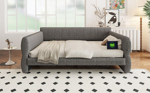 English Elm King Lambswool Upholstered Platform Bed with Usb Charging and Low-profile Frame Gray N7500002245E