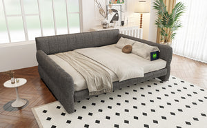 English Elm King Lambswool Upholstered Platform Bed with Usb Charging and Low-profile Frame Gray N7500002245E