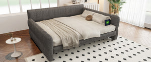 English Elm King Lambswool Upholstered Platform Bed with Usb Charging and Low-profile Frame Gray N7500002245E