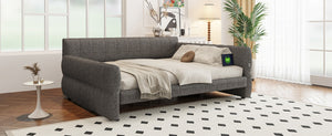 English Elm King Lambswool Upholstered Platform Bed with Usb Charging and Low-profile Frame Gray N7500002245E