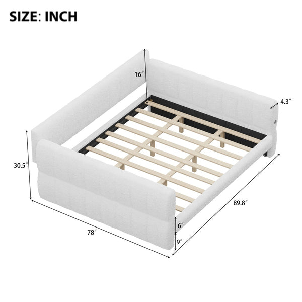 English Elm King Lambswool Upholstered Platform Bed with Usb Charging and Low-profile Frame White N7500002245K