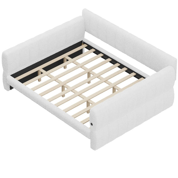 English Elm King Lambswool Upholstered Platform Bed with Usb Charging and Low-profile Frame White N7500002245K
