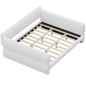 English Elm King Lambswool Upholstered Platform Bed with Usb Charging and Low-profile Frame White N7500002245K