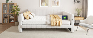 English Elm King Lambswool Upholstered Platform Bed with Usb Charging and Low-profile Frame White N7500002245K