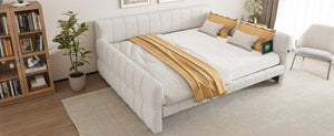 English Elm King Lambswool Upholstered Platform Bed with Usb Charging and Low-profile Frame White N7500002245K