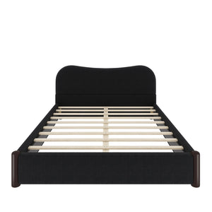 English Elm Queen Platform Bed Berber Fleece Upholstered Frame with Solid Wood Feet Modern Bedroom Black N7500002301B