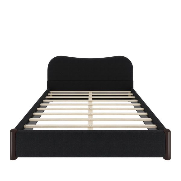 English Elm Queen Platform Bed Berber Fleece Upholstered Frame with Solid Wood Feet Modern Bedroom Black N7500002301B