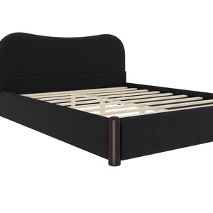 English Elm Queen Platform Bed Berber Fleece Upholstered Frame with Solid Wood Feet Modern Bedroom Black N7500002301B