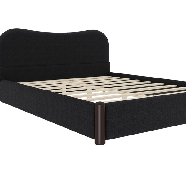 English Elm Queen Platform Bed Berber Fleece Upholstered Frame with Solid Wood Feet Modern Bedroom Black N7500002301B