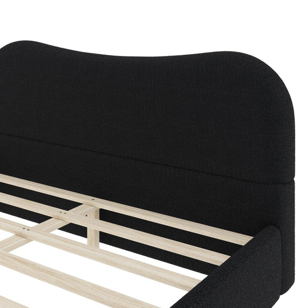 English Elm Queen Platform Bed Berber Fleece Upholstered Frame with Solid Wood Feet Modern Bedroom Black N7500002301B