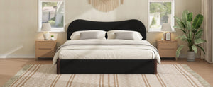 English Elm Queen Platform Bed Berber Fleece Upholstered Frame with Solid Wood Feet Modern Bedroom Black N7500002301B