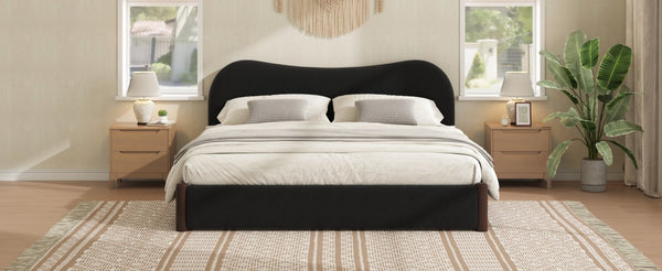 English Elm Queen Platform Bed Berber Fleece Upholstered Frame with Solid Wood Feet Modern Bedroom Black N7500002301B