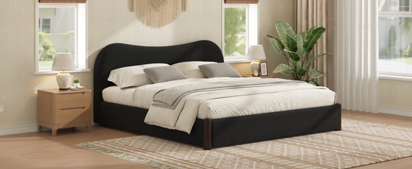 English Elm Queen Platform Bed Berber Fleece Upholstered Frame with Solid Wood Feet Modern Bedroom Black N7500002301B