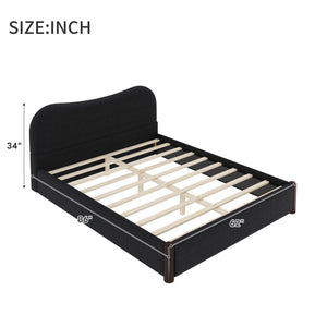 English Elm Queen Platform Bed Berber Fleece Upholstered Frame with Solid Wood Feet Modern Bedroom Black N7500002301B