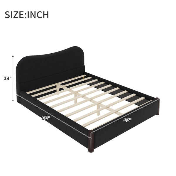 English Elm Queen Platform Bed Berber Fleece Upholstered Frame with Solid Wood Feet Modern Bedroom Black N7500002301B