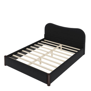English Elm Queen Platform Bed Berber Fleece Upholstered Frame with Solid Wood Feet Modern Bedroom Black N7500002301B