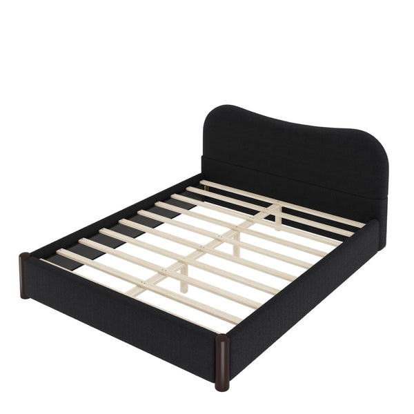 English Elm Queen Platform Bed Berber Fleece Upholstered Frame with Solid Wood Feet Modern Bedroom Black N7500002301B