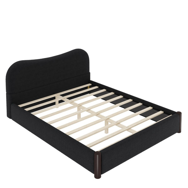 English Elm Queen Platform Bed Berber Fleece Upholstered Frame with Solid Wood Feet Modern Bedroom Black N7500002301B