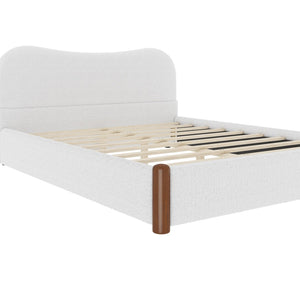 English Elm Queen Platform Bed Berber Fleece Upholstered Frame with Solid Wood Feet Modern Bedroom White N7500002301K