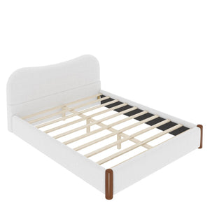 English Elm Queen Platform Bed Berber Fleece Upholstered Frame with Solid Wood Feet Modern Bedroom White N7500002301K