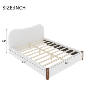 English Elm Queen Platform Bed Berber Fleece Upholstered Frame with Solid Wood Feet Modern Bedroom White N7500002301K
