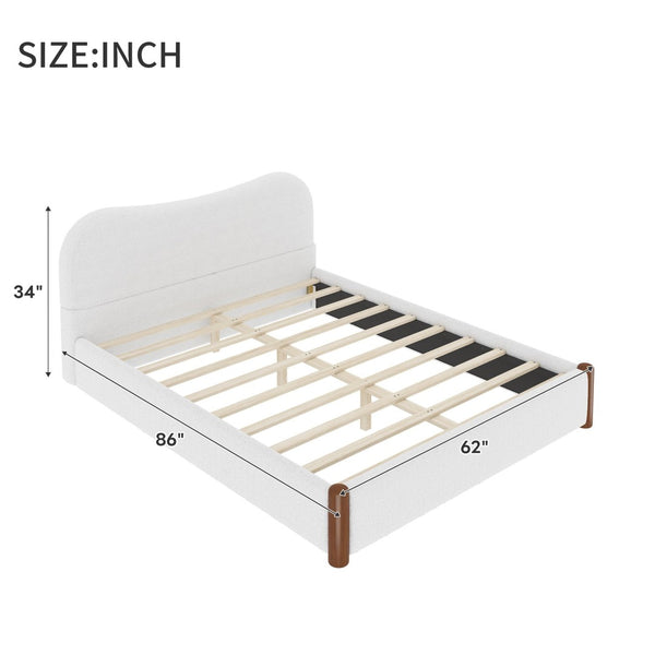 English Elm Queen Platform Bed Berber Fleece Upholstered Frame with Solid Wood Feet Modern Bedroom White N7500002301K