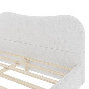 English Elm Queen Platform Bed Berber Fleece Upholstered Frame with Solid Wood Feet Modern Bedroom White N7500002301K