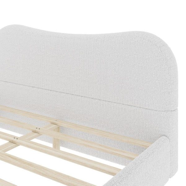 English Elm Queen Platform Bed Berber Fleece Upholstered Frame with Solid Wood Feet Modern Bedroom White N7500002301K