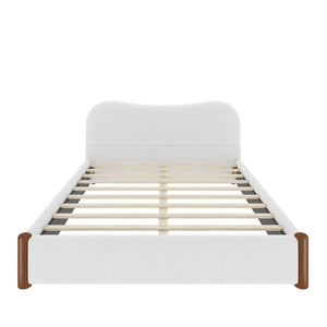 English Elm Queen Platform Bed Berber Fleece Upholstered Frame with Solid Wood Feet Modern Bedroom White N7500002301K